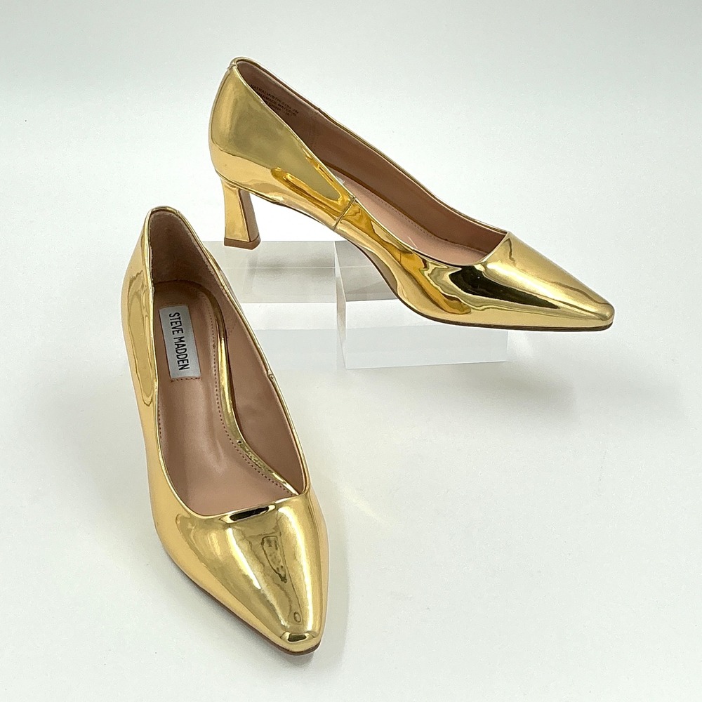 Steve Madden Size 7 Gold Pumps Kitten Heels Metallic MIRROR NEW SALZA‎ $99